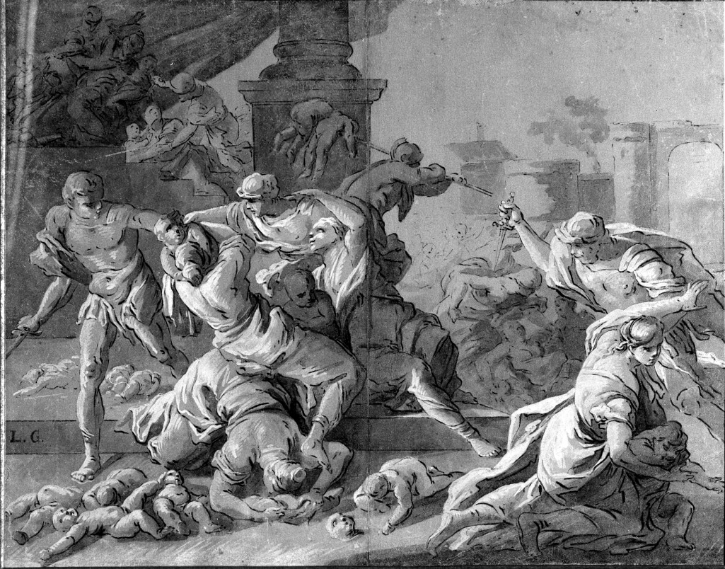 strage degli innocenti (dipinto, opera isolata) di Giordano Luca (attribuito) (sec. XVII)