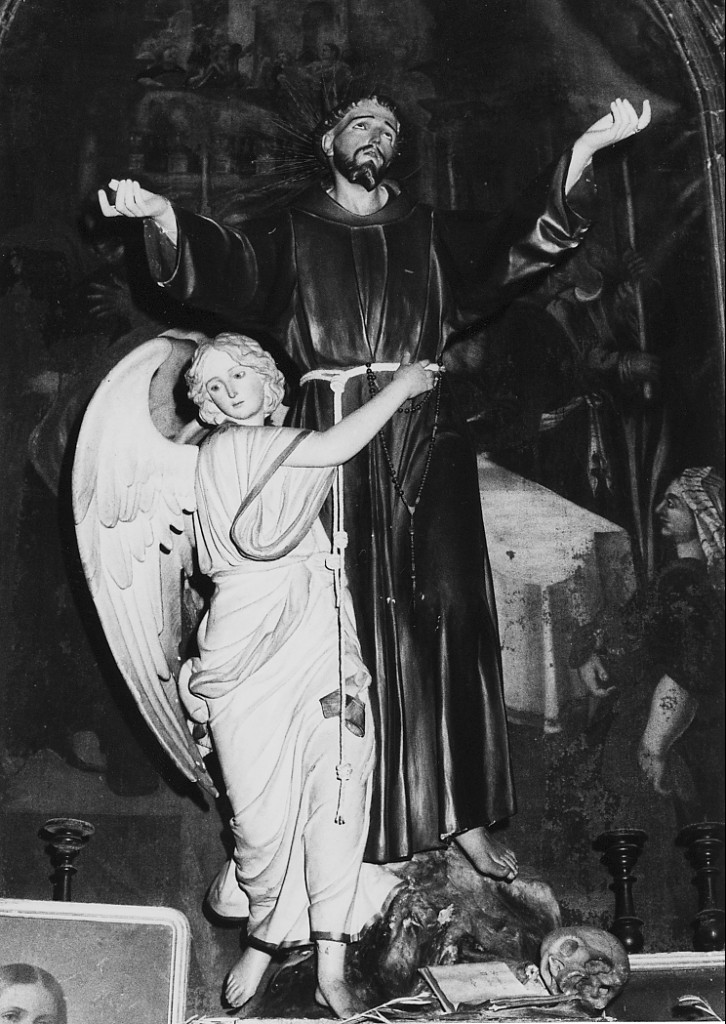 San Francesco d'Assisi sostenuto da un'angelo (statua) di Guacci Luigi (attribuito) (sec. XX)