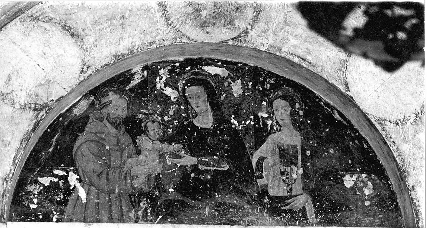 San Francesco d'Assisi porge Gesu' Bambino alla Madonna e San Giovanni Evangelista (dipinto) - ambito abruzzese (sec. XV)