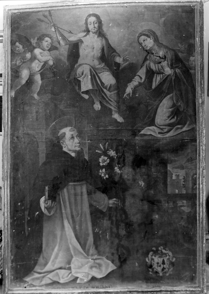 San Domenico Soriano con Cristo, Madonna ed angeli (dipinto) - ambito Italia centrale (sec. XVII)