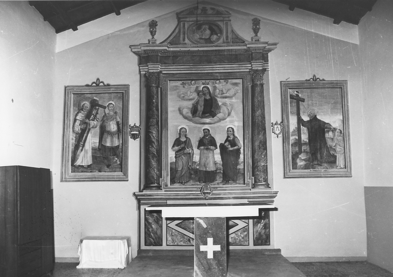 Madonna con bambino con San Cosma, San Carlo Borromeo e San Damiano (dipinto, opera isolata) - bottega Italia centrale (sec. XVII)