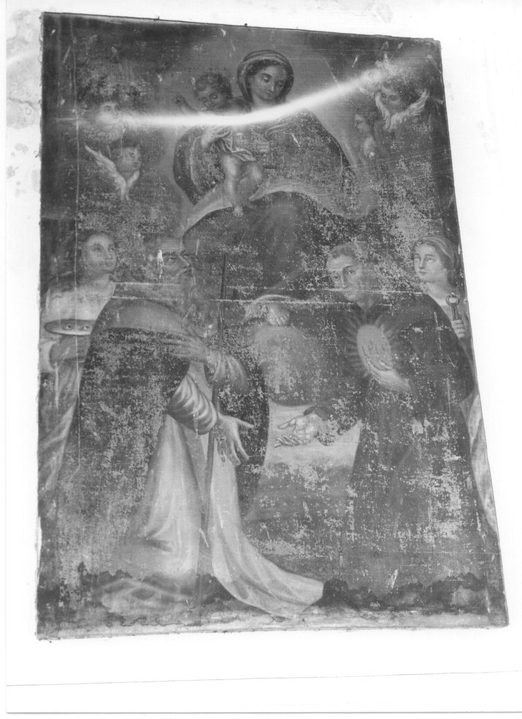 Madonna con Bambino tra Santa Lucia, Santo, San Bernardino e Sant'Apollonia (dipinto, opera isolata) - ambito Italia centrale (sec. XVII)