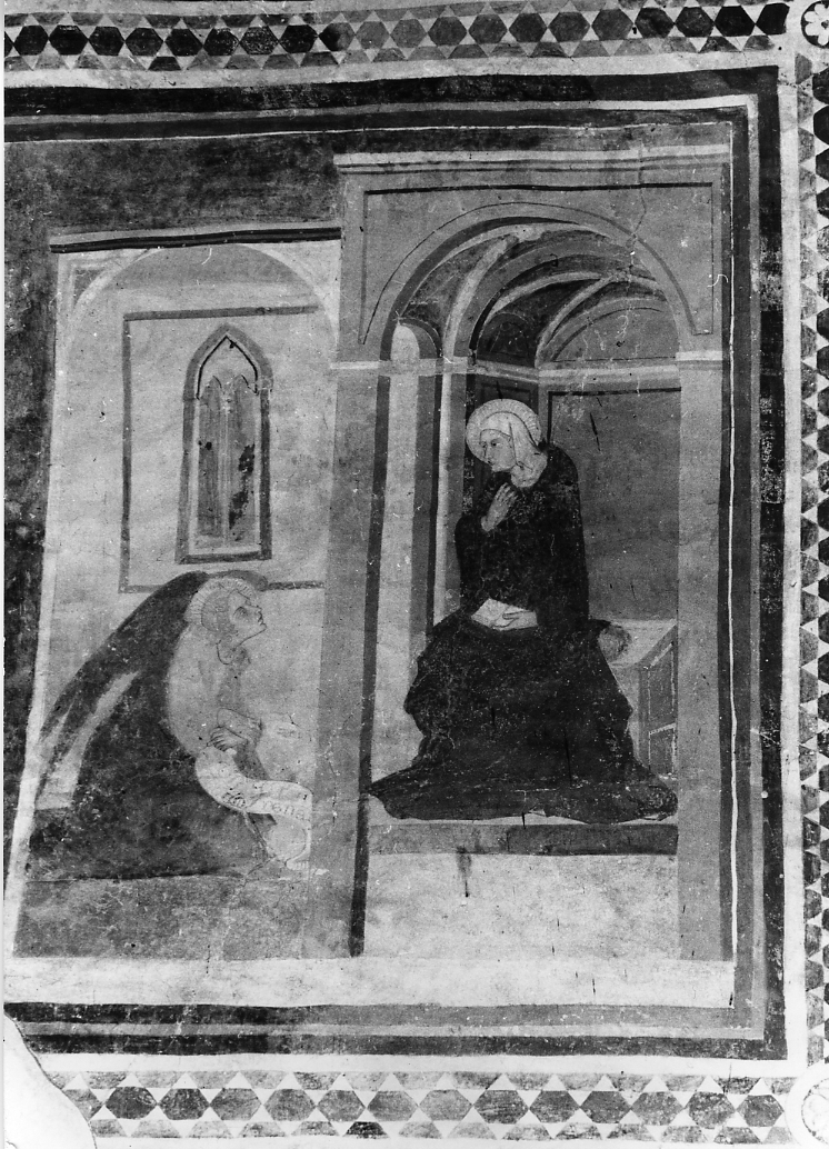 Annunciazione, Annunciazione (dipinto, elemento d'insieme) di Maestro di Fossa (attribuito) (sec. XIV)
