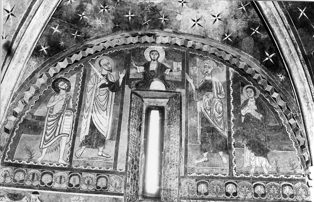 Cristo tra San Paolo e San Pietro e i due Giovanni, Cristo tra San Paolo e San Pietro e i due Giovanni (dipinto, opera isolata) di Maestro della Genesi (bottega) (sec. XIII)