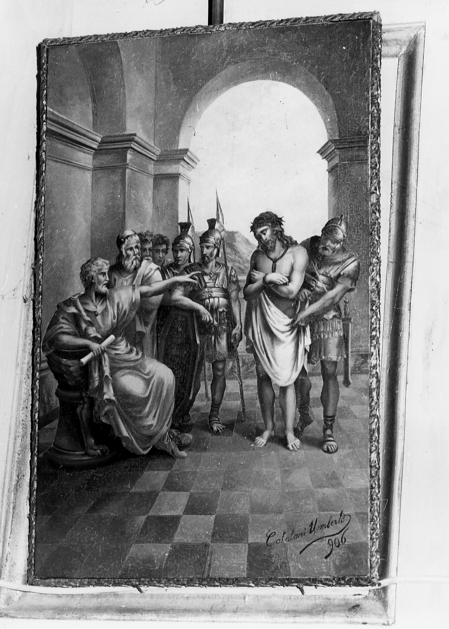 stazione I: Gesù condannato a morte, stazione I: Gesù condannato a morte (dipinto, elemento d'insieme) di Catalani Umberto (attribuito) (sec. XX)