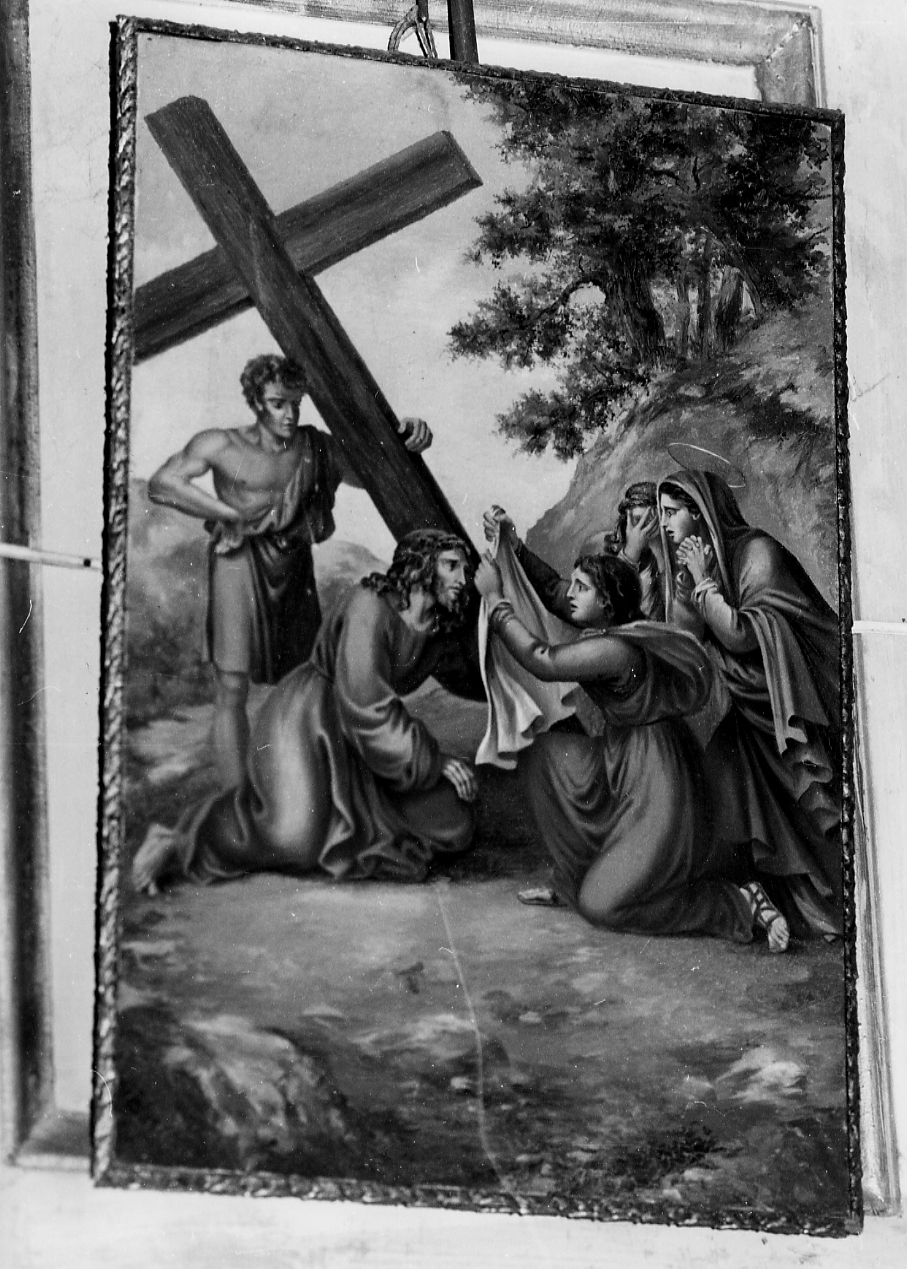 stazione VI: Gesù asciugato dalla Veronica, stazione VI: Gesù asciugato dalla Veronica (dipinto, elemento d'insieme) di Catalani Umberto (attribuito) (sec. XX)