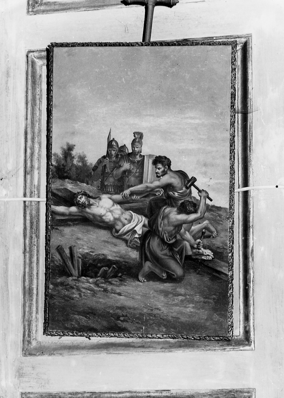 stazione XI: Gesù inchiodato alla croce, stazione XI: Gesù inchiodato alla croce (dipinto, elemento d'insieme) di Catalani Umberto (attribuito) (sec. XX)