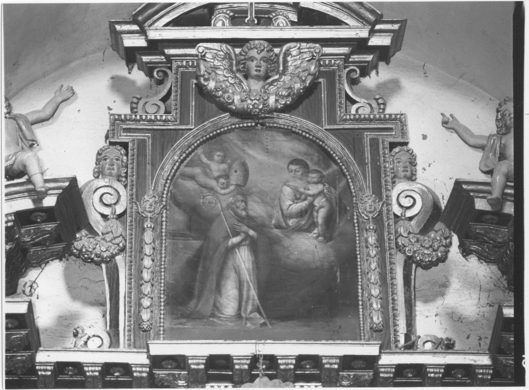 Madonna con Bambino e Santo vescovo, Madonna con Bambino e Santo vescovo (dipinto, opera isolata) - ambito Italia centrale (sec. XVII)