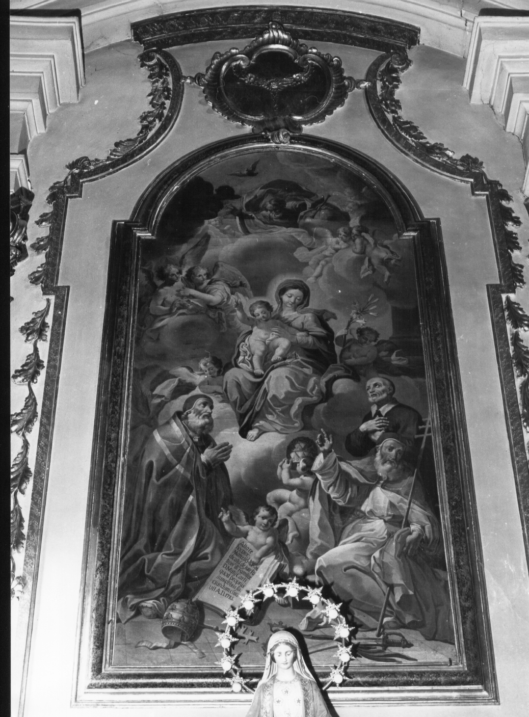 La Madonna in gloria con il Bambino, San Marcello e Santo Papa, Madonna in gloria con il Bambino, San Marcello e Santo Papa (dipinto, opera isolata) di Bugni Pietro (attribuito) (sec. XVIII)