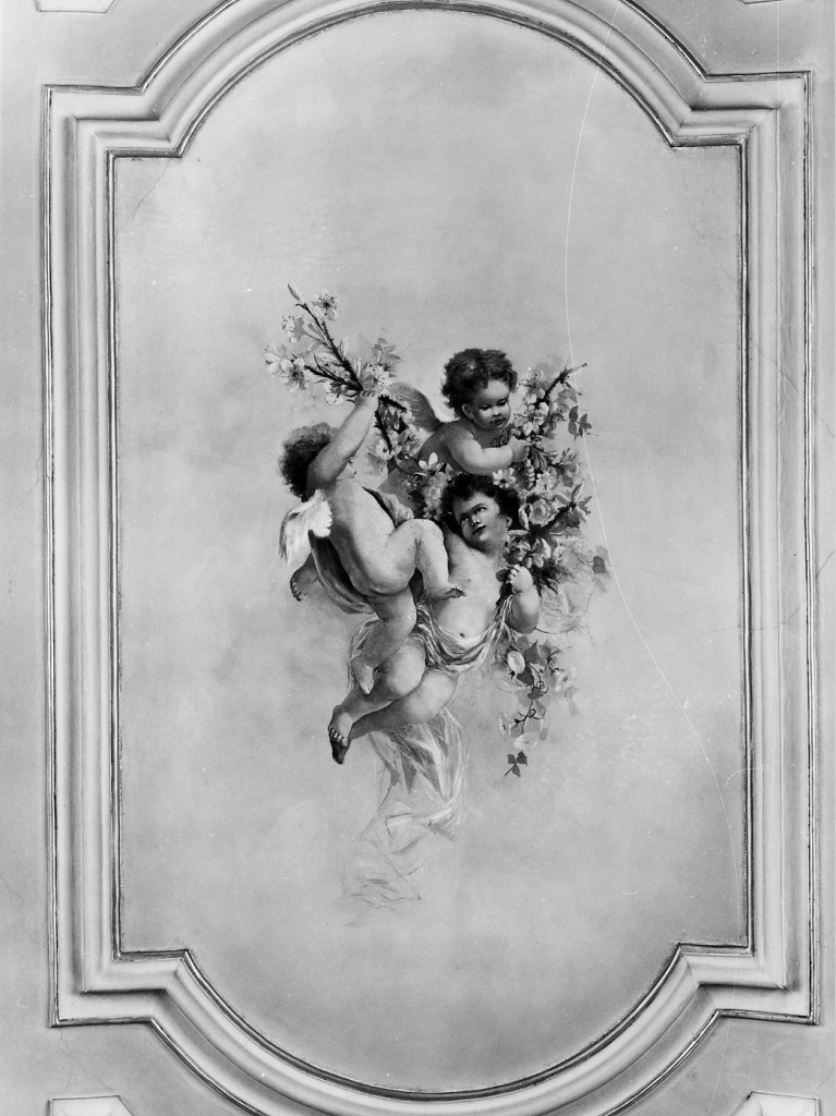 Putti alati con fiori (dipinto) di Catalani Umberto (sec. XX)