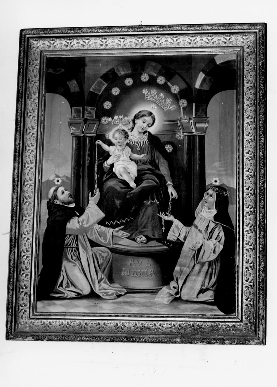 MADONNA DI POMPEI, MADONNA DEL ROSARIO CON SAN DOMENICO E SANTA CATERINA (dipinto) - ambito Italia centrale (prima metà sec. XX)