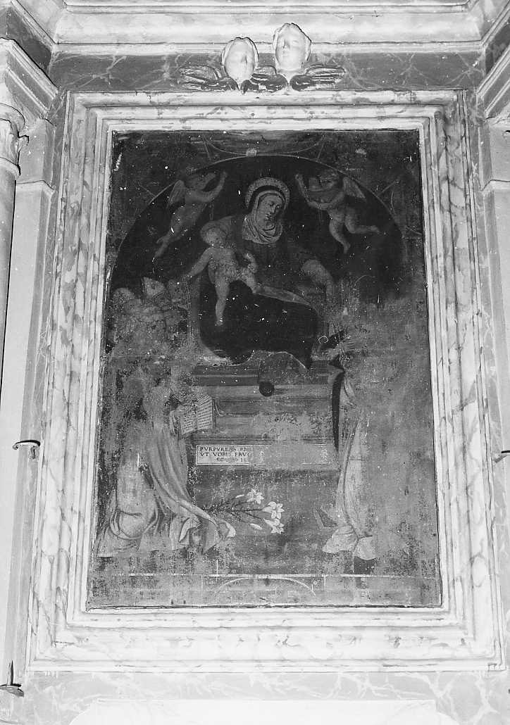 MADONNA DEL ROSARIO CON SAN DOMENICO, SANTA CATERINA E SANTI DOMENICANI (pala d'altare) - ambito Italia centrale (prima metà sec. XVII)
