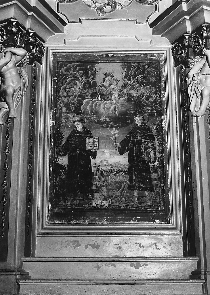 MADONNA CON BAMBINO CON SANT'ANTONIO E SAN NICOLA DA TOLENTINO (dipinto, opera isolata) - ambito Italia centrale (sec. XVIII)