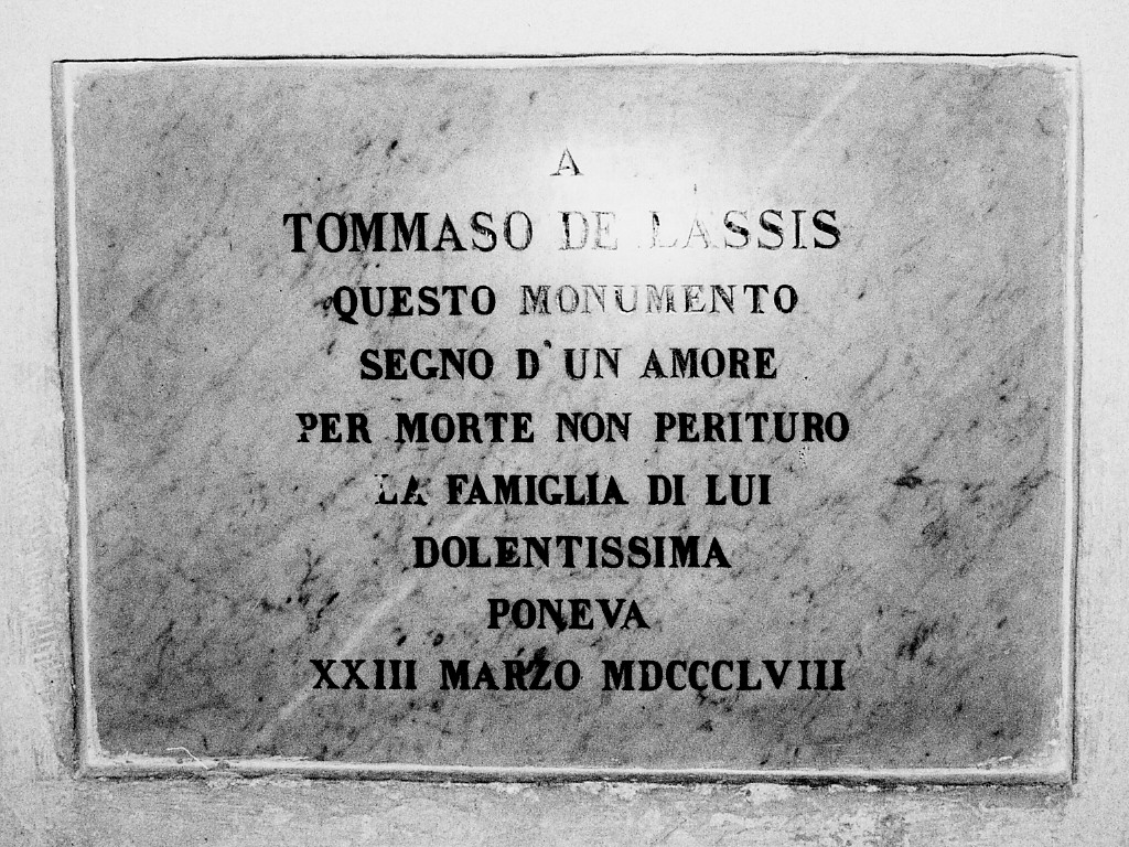 commemorazione di Tommaso De Lassis (lapide) - ambito abruzzese (sec. XIX)