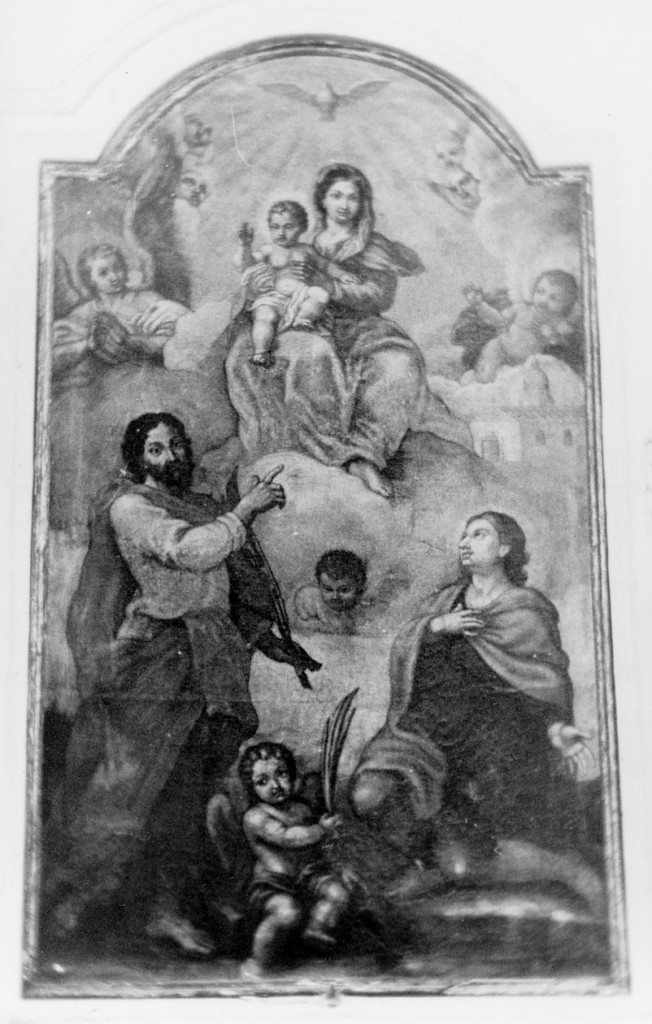 Madonna con personaggi che implorano il suo aiuto (dipinto) - ambito Italia centrale (sec. XVII)