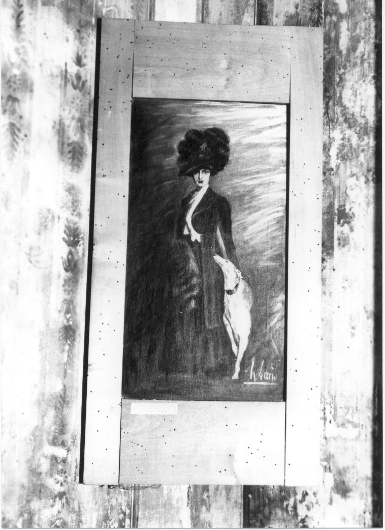 giovane donna con levriero (dipinto) di Seccia L (attribuito) (prima metà sec. XX)
