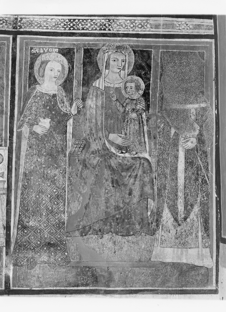 Madonna con Bambino tra Santa Lucia e Santo Vescovo, Madonna con Bambino tra Santa Lucia e Santo Vescovo (dipinto, opera isolata) - ambito Italia centrale (sec. XIV)