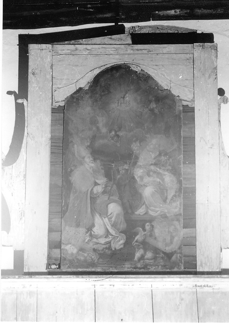 Santi in adorazione del simbolo di Cristo (dipinto) - ambito Italia centrale (sec. XVIII)