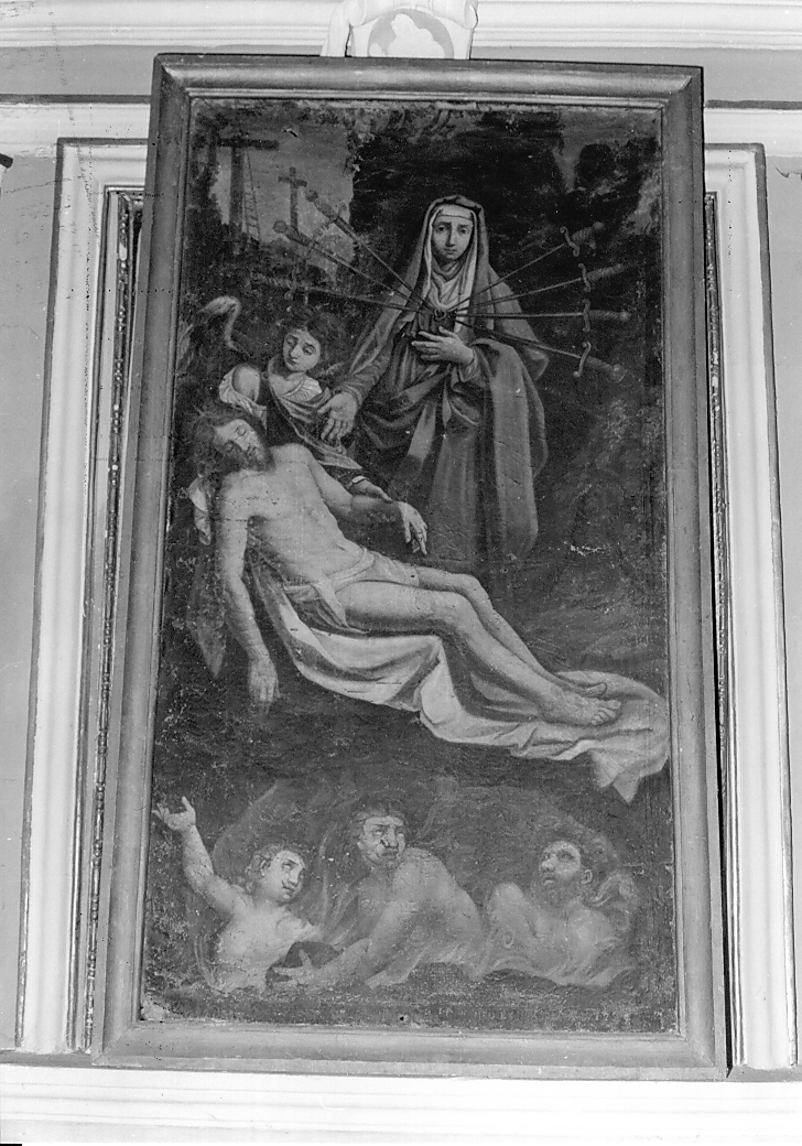 Madonna Addolorata con Cristo morto e anime del Purgatorio (dipinto) - ambito Italia centrale (sec. XVIII)