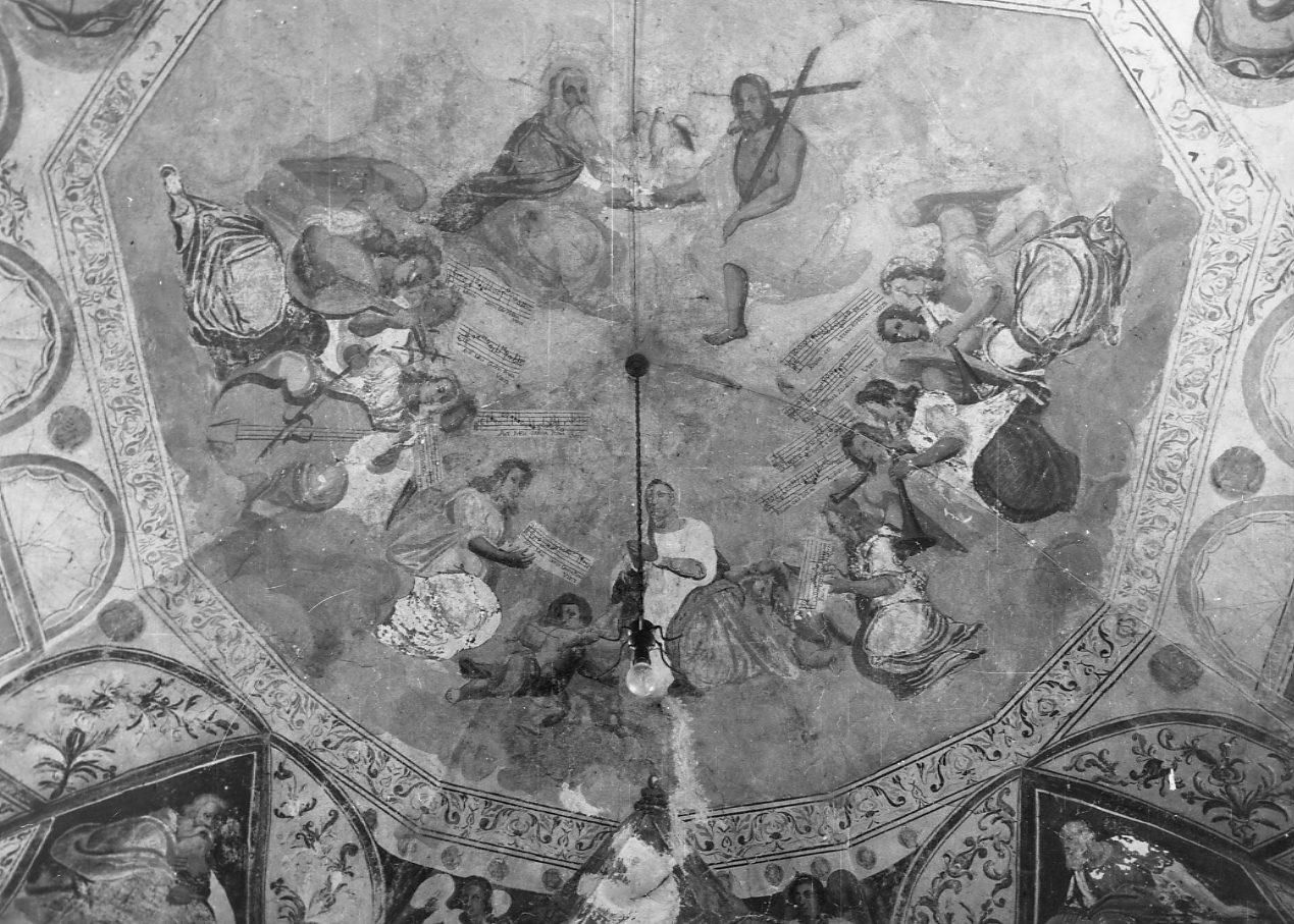 La Trinità e la Madonna (dipinto, opera isolata) di Martius Joannes Dominicus (attribuito) (sec. XVI)