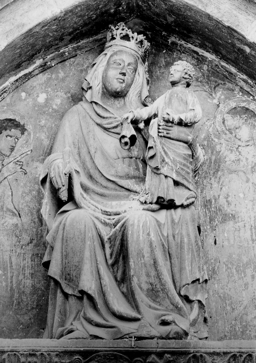 Madonna in trono con Bambino (gruppo scultoreo, elemento d'insieme) - ambito spagnolo (prima metà sec. XV)