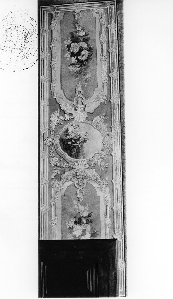 scena pastorale e motivo decorativo floreale con rose (dipinto, serie) - ambito abruzzese (seconda metà sec. XVIII)