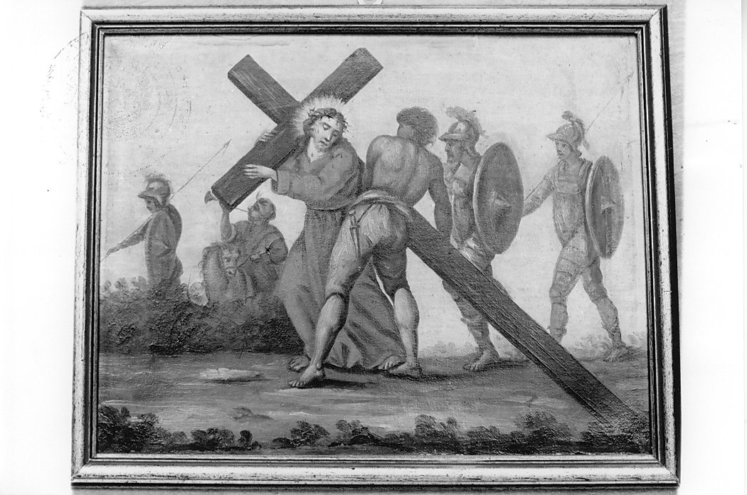 Gesù aiutato da Simone il cireneo a portare la croce (dipinto) (sec. XVIII)