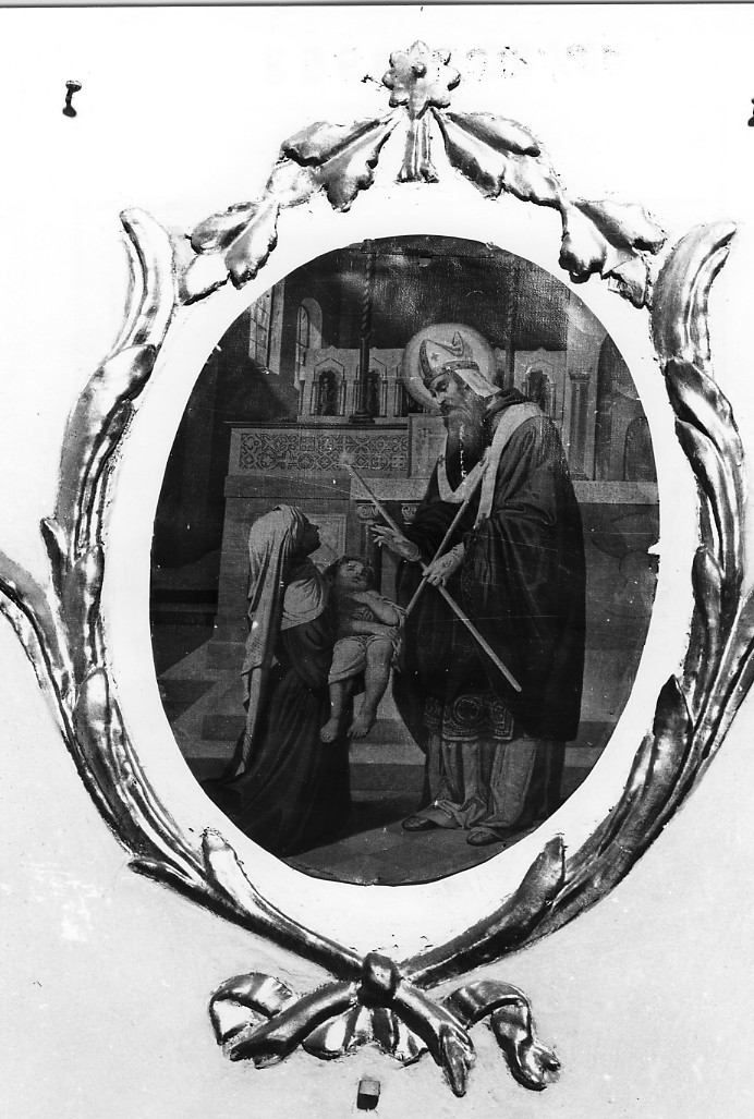 San Biagio benedice una devota con bambino (dipinto) - ambito abruzzese (seconda metà sec. XIX)