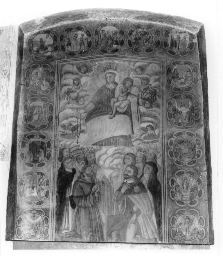 Madonna del Rosario tra angeli, Santi e Misteri del Rosario (dipinto, opera isolata) - ambito abruzzese (sec. XVII)