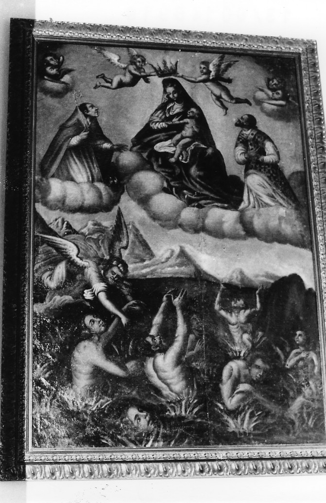 Madonna del Suffragio, Madonna con Bambino incoronata tra angeli e Santi che intercede per le anime del purgatorio (dipinto, opera isolata) - ambito Italia centrale (sec. XIX)