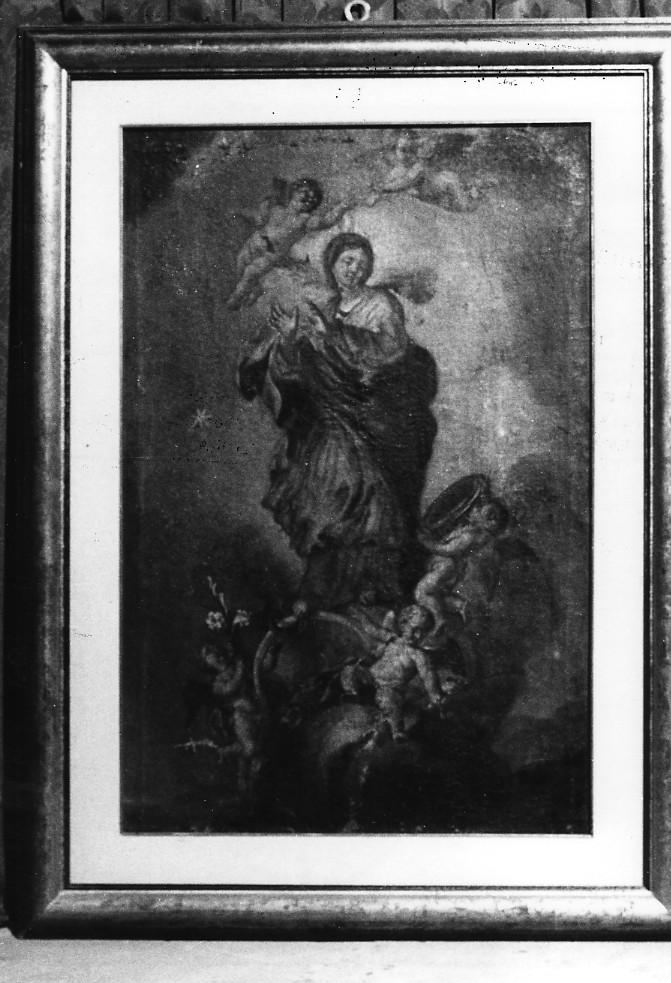 Madonna Assunta e angeli con simboli mariani (dipinto, opera isolata) - ambito Italia centrale (sec. XIX)