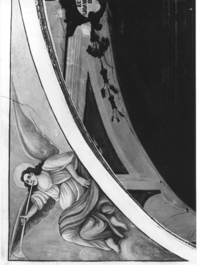 angelo musicante con tromba, organo, violino (dipinto, serie) di Napoleoni Cesare (attribuito) (sec. XX)