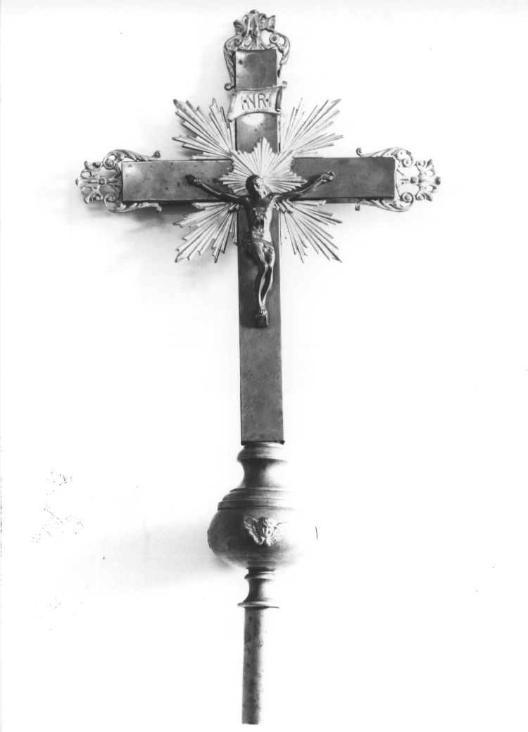 motivi decorativi a volute raggiera e cherubini (croce processionale, opera isolata) - ambito Italia centrale (fine/inizio secc. XIX/ XX)