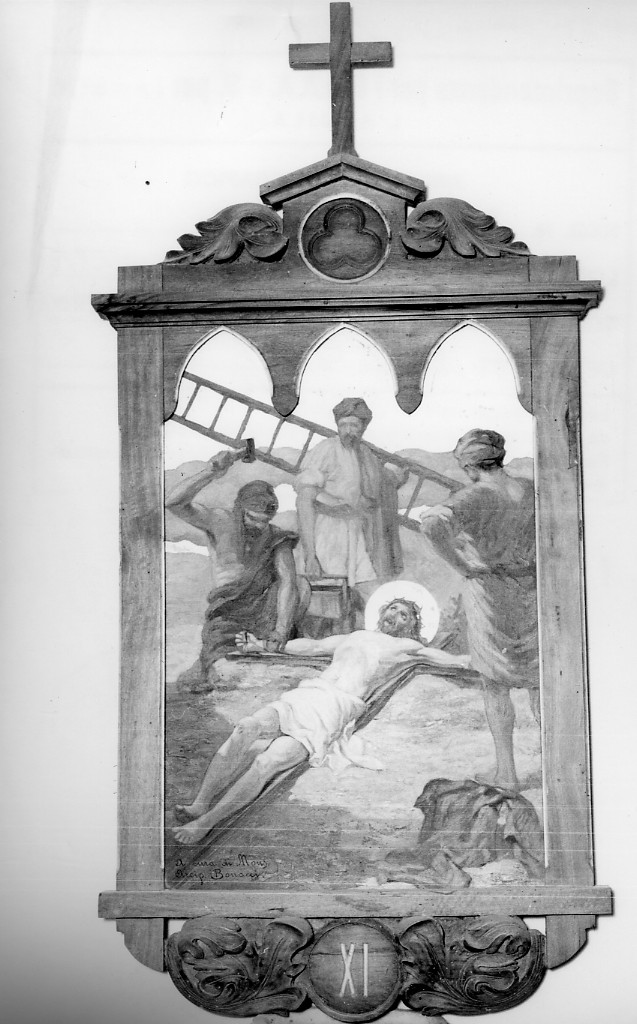 Gesù inchiodato alla croce (dipinto) di Carnevali Achille (sec. XX)