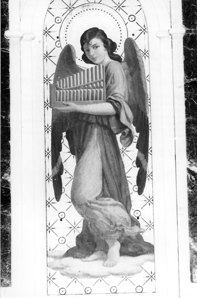 angelo musicante con flauto a siringa (dipinto) - ambito Italia centrale (sec. XX)