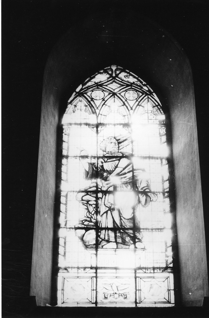 personaggio biblico (vetrata dipinta) di Quentini (bottega) (primo quarto sec. XX)