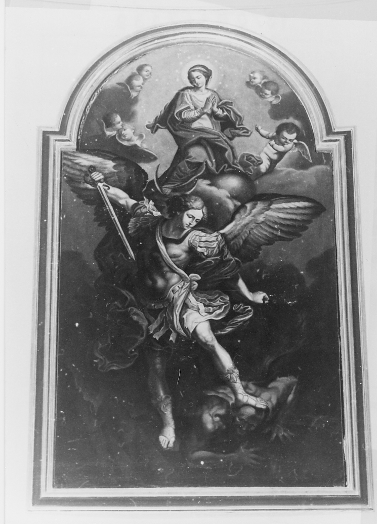 San Michele Arcangelo combatte Satana (dipinto, opera isolata) di Ranieri Niccolò (attribuito) (sec. XVIII)