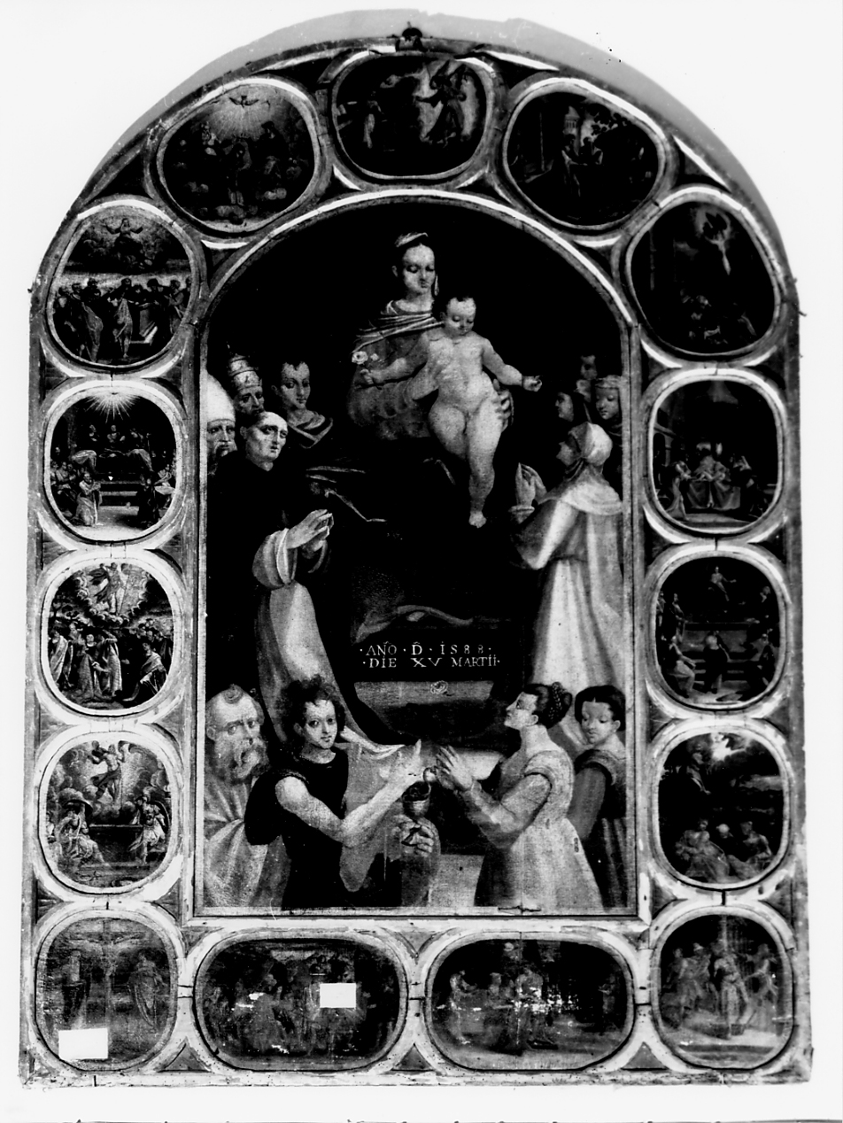 Madonna in trono con Bambino, Santi e scene della vita del Cristo e della Vergine (pala d'altare) - ambito abruzzese (sec. XVI)