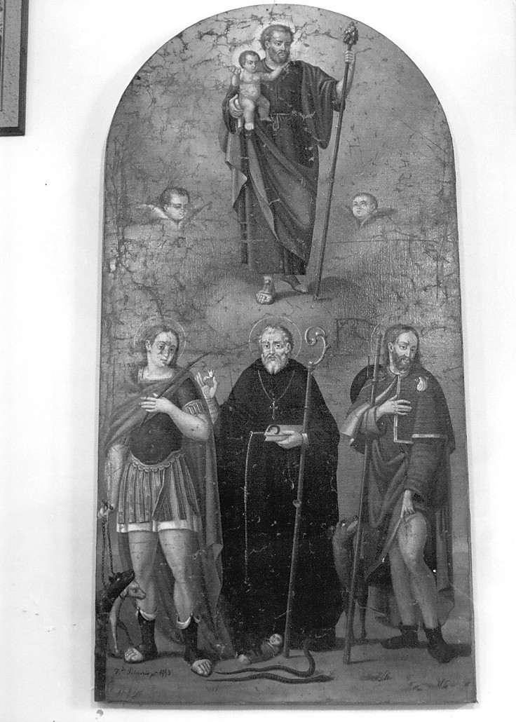 San Giuseppe con Bambino e Santi Domenico, Vito e Rocco (dipinto) di Palmerio Ferdinando (sec. XIX)