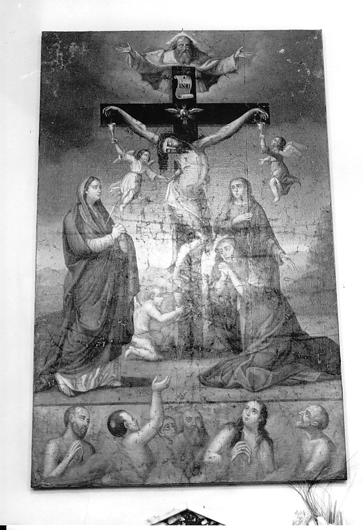 crocifissione con angeli che raccolgono il sangue di Cristo (dipinto) di Palmerio Ferdinando (sec. XIX)