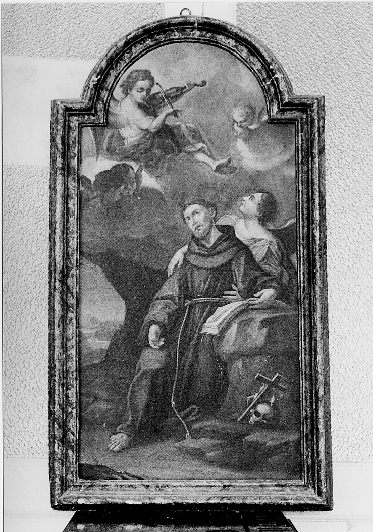San Francesco d'Assisi morente ha la visione dell'angelo che suona il violino (dipinto, opera isolata) di Ranieri Niccolò (attribuito) (secc. XVIII/ XIX)