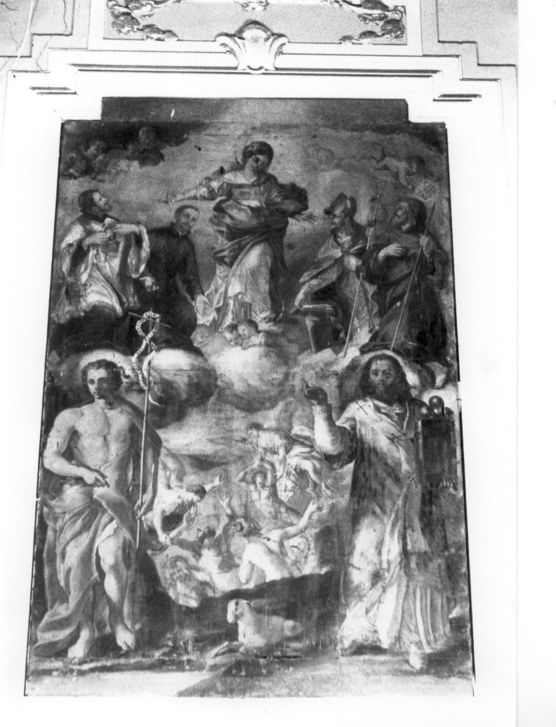 Madonna del Suffragio, Madonna che intercede per le anime del purgatorio e Santi (dipinto, opera isolata) - ambito abruzzese (prima metà sec. XVIII)