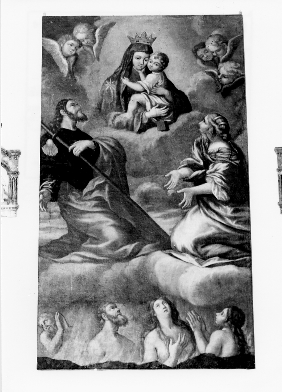 San Rocco e altra Santa intercedono presso la Madonna del Carmine per le anime del Purgatorio (dipinto, opera isolata) - ambito Italia centrale (secc. XIX/ XX)