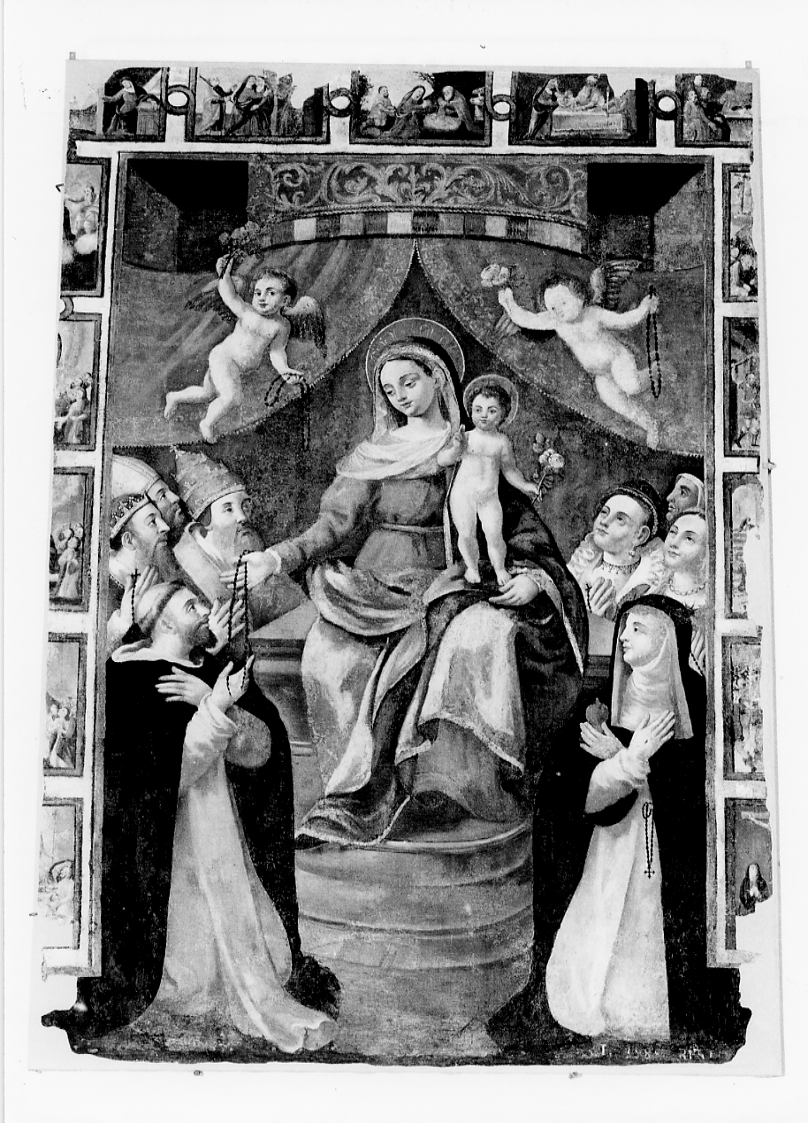 Madonna del Rosario con Santi e Misteri del Rosario (dipinto, opera isolata) - bottega Italia centrale (sec. XIX)