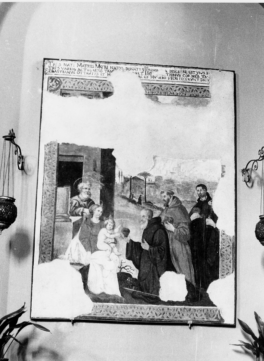 Sacra Famiglia con tre Santi (dipinto) - ambito Italia centrale (sec. XV)