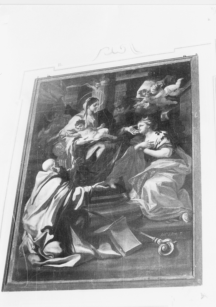 Madonna con Bambimo tra Santa Caterina d'Alessandria e Santo Vescovo (dipinto) di Dell'Asta Andrea (sec. XVIII)