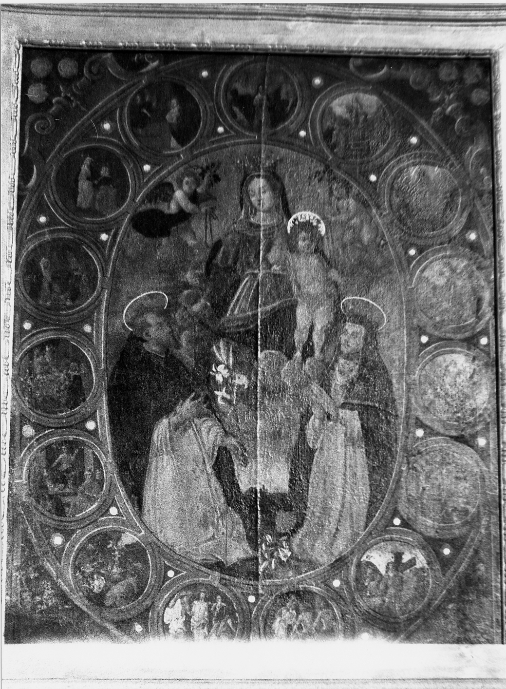 Madonna del Rosario con Santi Domenicani e Misteri del Rosario (dipinto) di Sabelli Giovanni Battista (sec. XVII)