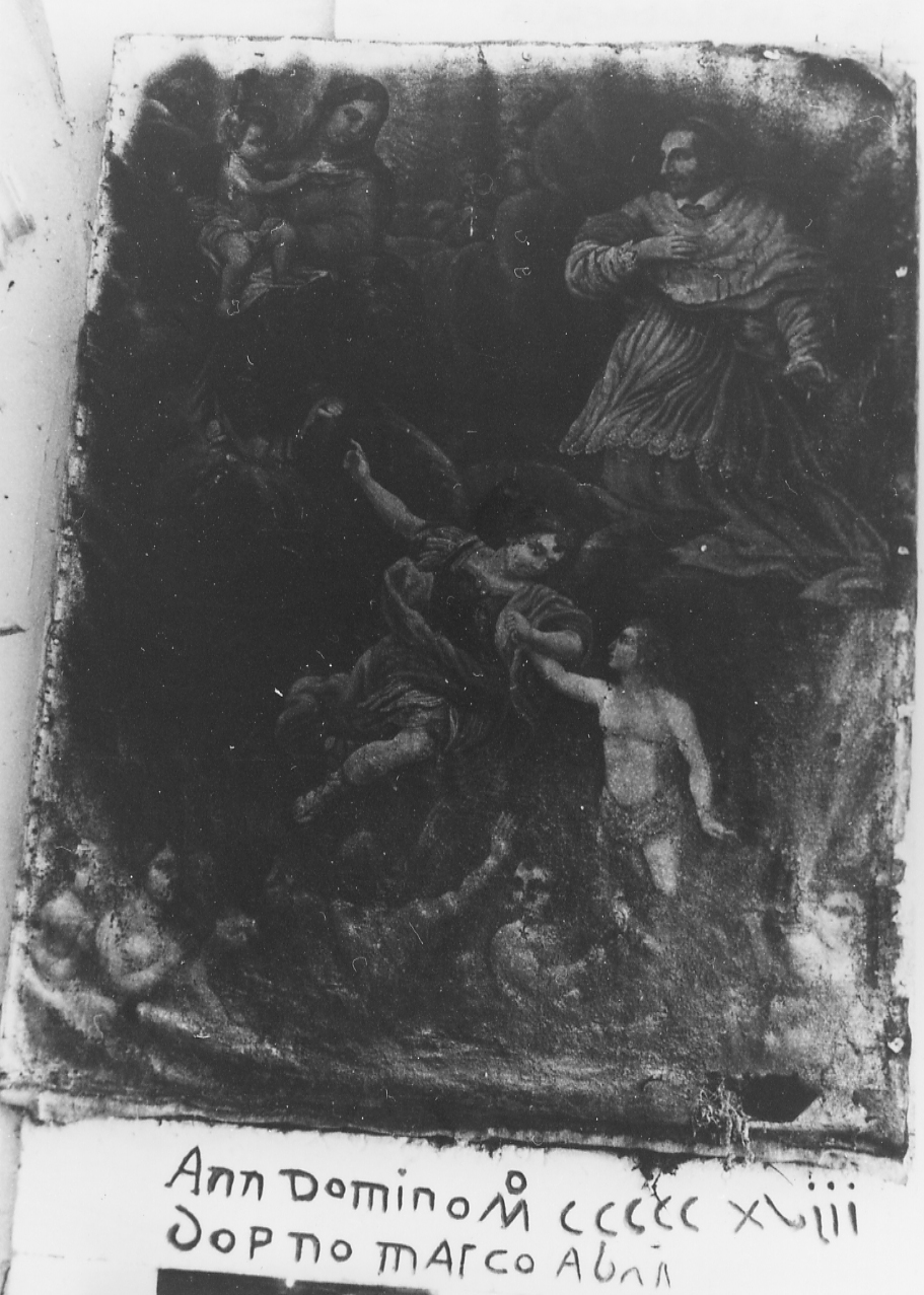 San Carlo Borromeo intercede presso la Madonna per le anime del purgatorio (dipinto) - ambito Italia centrale (sec. XIX)