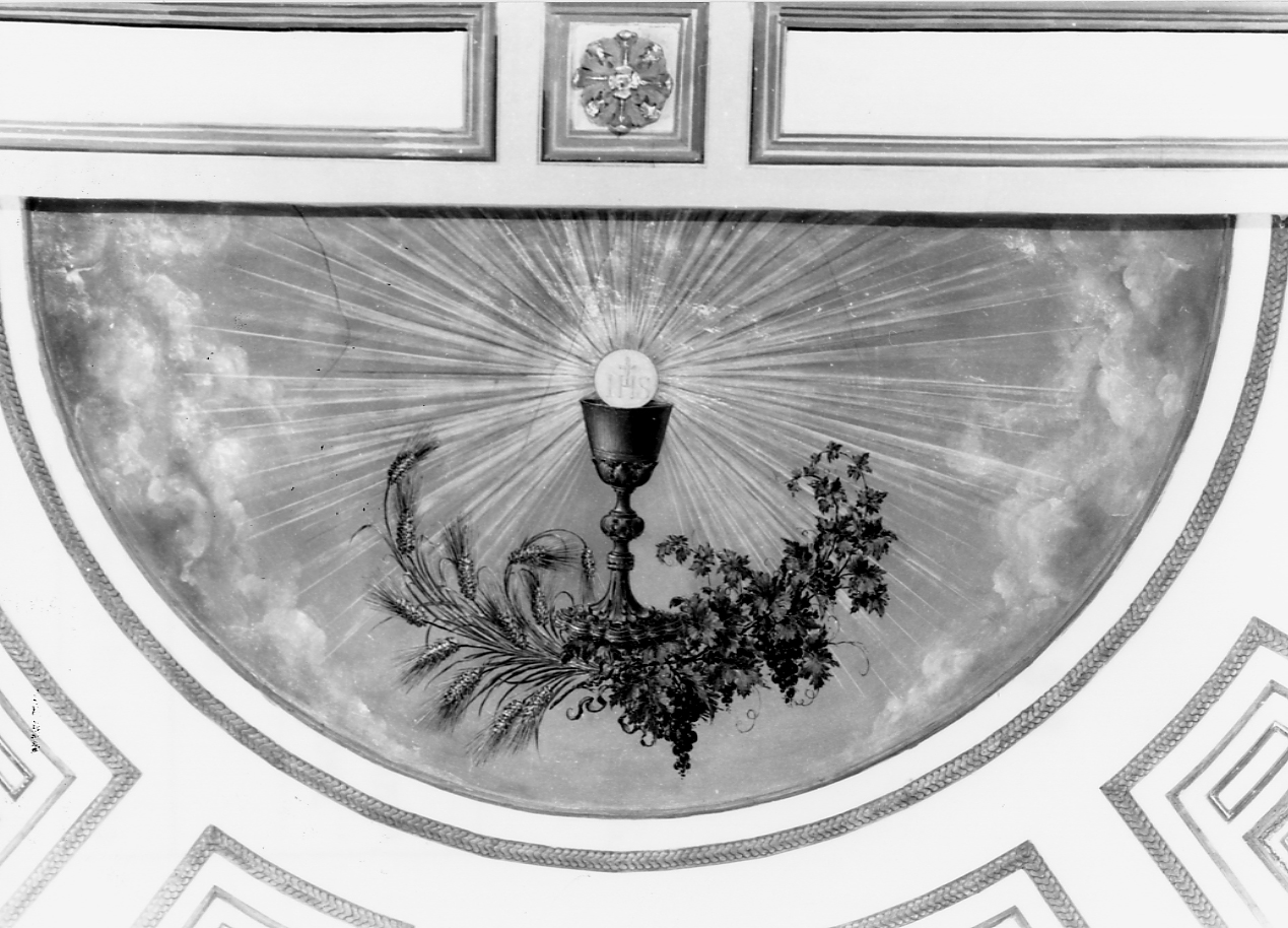 calice con ostia raggiata e simboli eucaristici: spighe e uva (dipinto, complesso decorativo) - ambito Italia centrale (sec. XIX)
