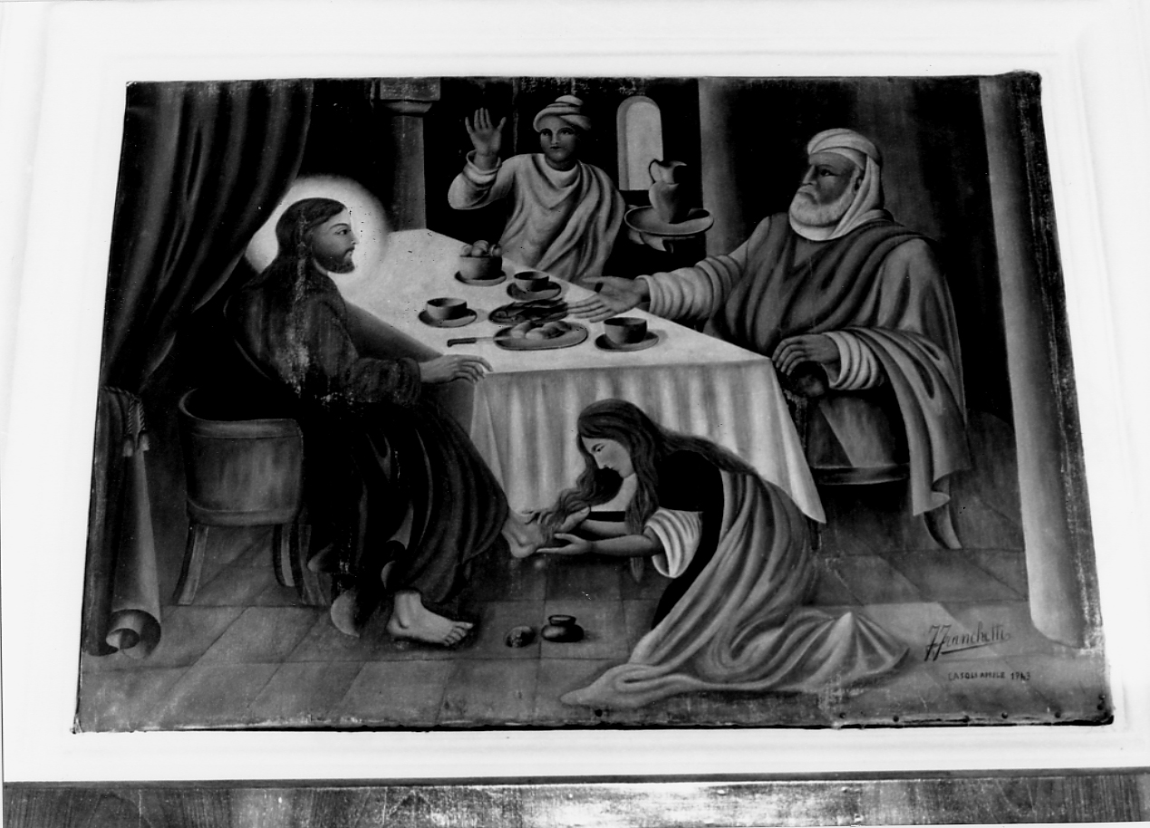 Santa Maria Maddalena unge i piedi di Cristo (dipinto, opera isolata) di Franchetti F (attribuito) (sec. XX)